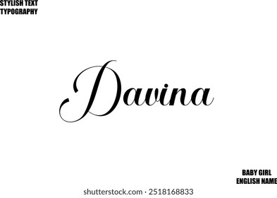 Woman's Name  Davina Hand Drawn Lettering Vector Cursive Text Typography