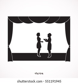 Womans on stage theater, flat style. Icon Isolated on White Background
