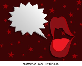 Woman`s open mouth with red lips