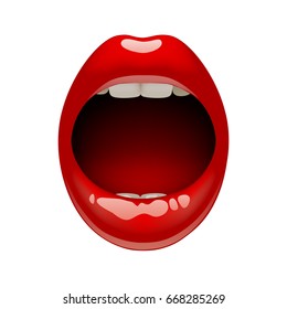 Woman's Open Mouth With Sexy Red Lips. Vector Illustration