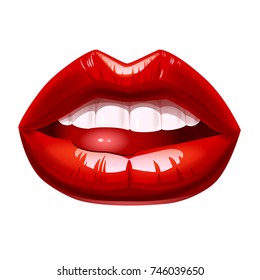 Woman's open mouth with sexy red lips and tongue.  Vector illustration.