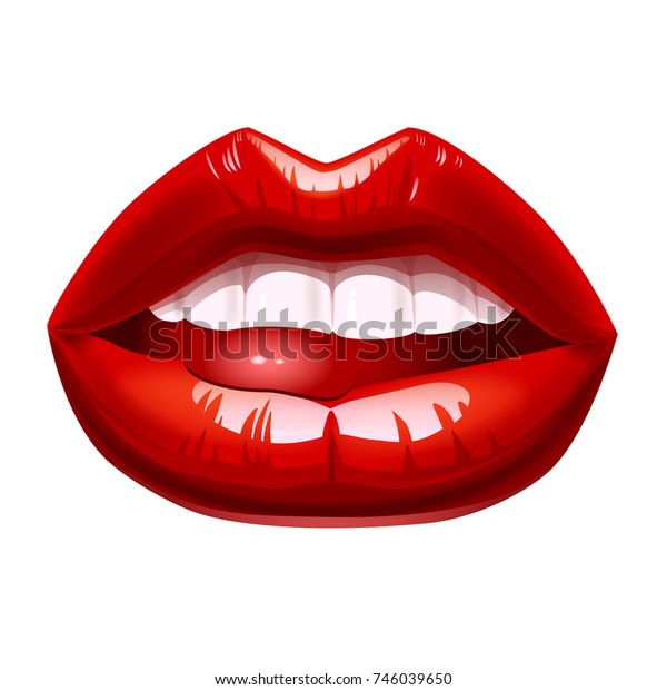 セクシーな赤い唇と舌を持つ女性の口 ベクターイラスト のベクター画像素材 ロイヤリティフリー