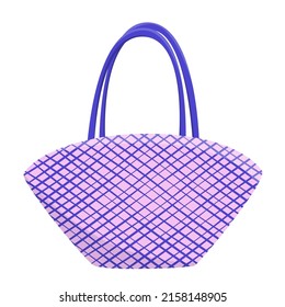 Bolso de playa de color rosa. Elementos de verano. Accesorio femenino. Artículo femenino moderno de moda. Bolsa aislada en blanco. Elemento de verano para el afiche de diseño, banner, sitio web. Ilustración de material vectorial