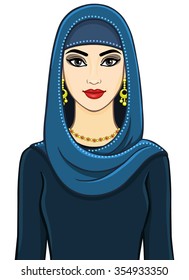 The woman's portrait in a scarf.