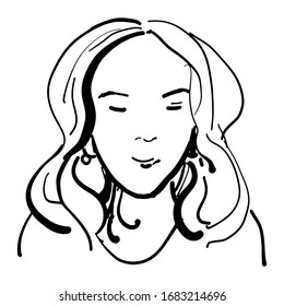 Woman's portrait. Vector hand painted illustration. Young girl face.