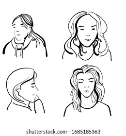 Woman's portrait. Vector hand painted illustration. Young girl face.