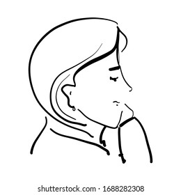 Woman's portrait. Vector hand painted illustration. Young girl face.