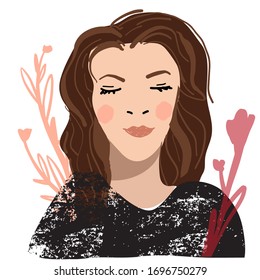 Woman's portrait. Vector hand painted illustration. Young girl face.