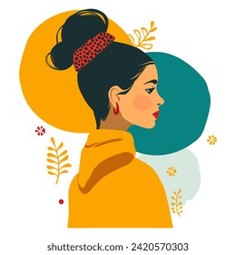 Woman's Portrait in Yellow - Capturing Vibrancy, Beauty, and Timeless Aesthetic. Flat Vector Illustration 