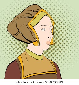 Woman's portrate. Lady in medieval dress. Medieval legend. Medieval woman.