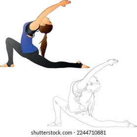 A woman's practicing yoga in flat design