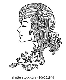 woman's profile with spring flowers