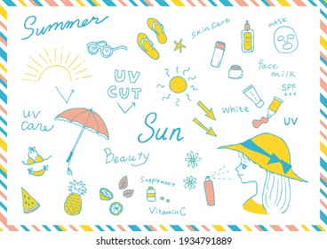 woman's profile and UV care icons