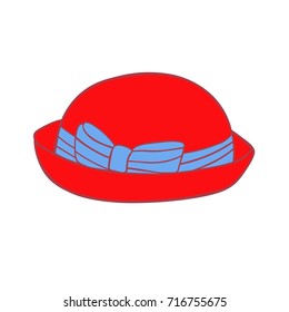 Woman's red hat with elegant blue ribbon isolated on white.