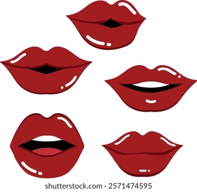 woman's red lips on white background vector illustration, with teeth and lips, mouth, plump lips bright and stylish