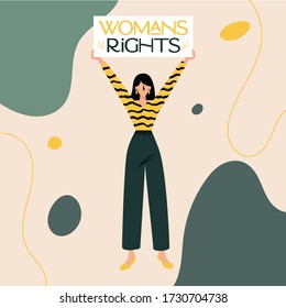 woman's rights sign social media woman illustration cheerful post. Flat vector design. feminism activists. Modern festive vector. card, poster, flyer and other users. 8 March celebration templates. 