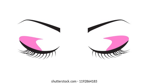 Woman's sexy eyelashes and eyebrows. Closed eyes with black eyelashes isolated on white background. Concept for t shirt, label and beauty salon. Creative art design, vector illustration