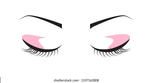 Woman's sexy eyelashes and eyebrows. Closed eyes with black eyelashes isolated on white background. Concept for t shirt, label and beauty salon. Creative art design, vector illustration