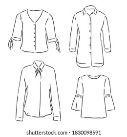 woman's shirt sketch, women's blouse, vector sketch illustration