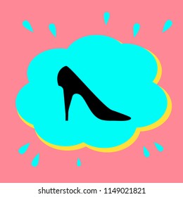 Woman's shoe. Black icon in a bubble on a pink background. Vector