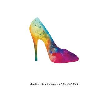 A woman's shoe, painted with multicolored colors