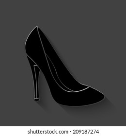 woman's shoes icon - black vector illustration with shadow on dark background