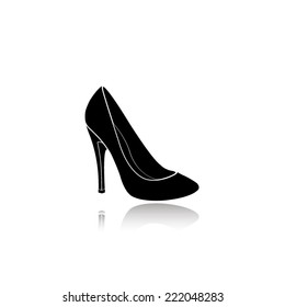 woman's shoes icon - black vector illustration with reflection