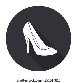 woman's shoes icon with long shadow - vector round button