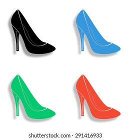woman's shoes icon with shadow - colored vector set