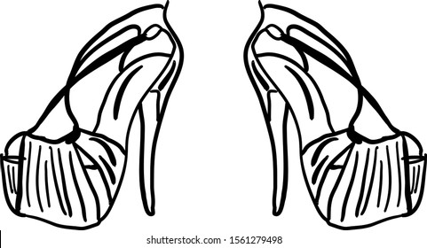 Womans shoes sketch, illustration, vector on white background.