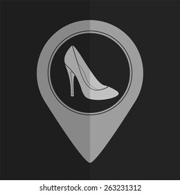 Woman's shoes vector icon - map pointer. Flat design