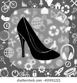 woman's shoes vector icon - matte glass button on background consisting of different icons