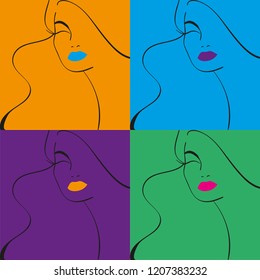 Woman's silhouete with colorful lips. Fashion illustration. Vector illustration.