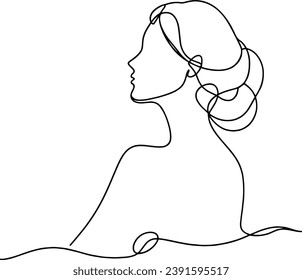 Woman's silhouette drawn with a continuous, thin line, beauty salon, beauty, hair, shoulder