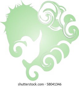 Woman's silhouette face in heart illusion illustration vector
