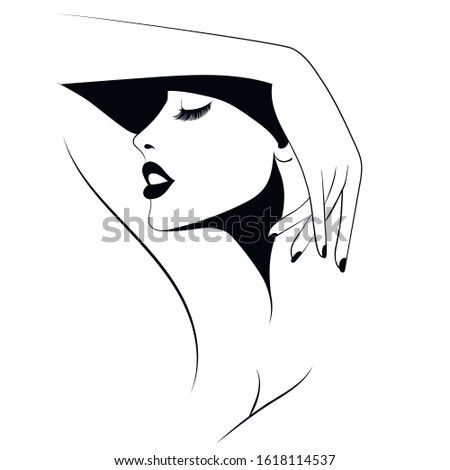 Womans silhouette with shadows. Vector portrait of a beautyful girl isolated on white background