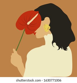 Woman's Sketch Portrait.  Abstract Contemporary Art Scandinavian Style. Clipart. Abstract contemporary trendy woman. Vector illustration for interior, print, card, wallpaper, decor, tote bag.