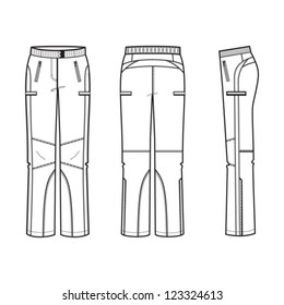 Woman's skiing trousers technical drawing