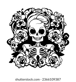 woman's skull with beautiful floral background.