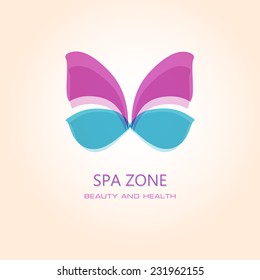 Woman's spa salon logo sign with  butterfly. Abstract design concept for beauty salon. Vector logo template.