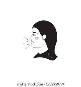 woman's speech on white background. symbol or vector of female head with sound vibration icon, girl speaking, woman talking, Flat, woman with sound waves, woman head front view, woman's sound icon