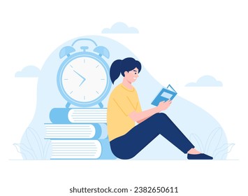 A woman's study time trending concept flat illustration