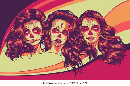 Frauen mit Zuckerschädel, Vektorgrafik