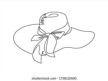 Woman`s summer hat isolated on white background- continuous line drawing
