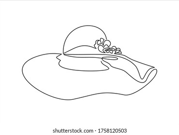 Woman`s summer hat isolated on white background- continuous line drawing