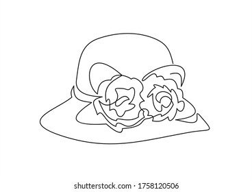 Woman`s summer hat isolated on white background- continuous line drawing