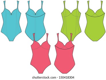 Woman's swimming suit technical drawing colored