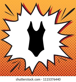 Woman's swimsuit sign. Vector. Comics style icon on pop-art background.