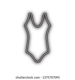 Woman's swimsuit sign. Vector. Double contour black icon with soft shadow at white background. Isolated.