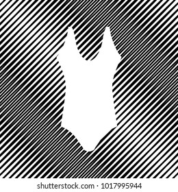 Woman's swimsuit sign. Vector. Icon. Hole in moire background.
